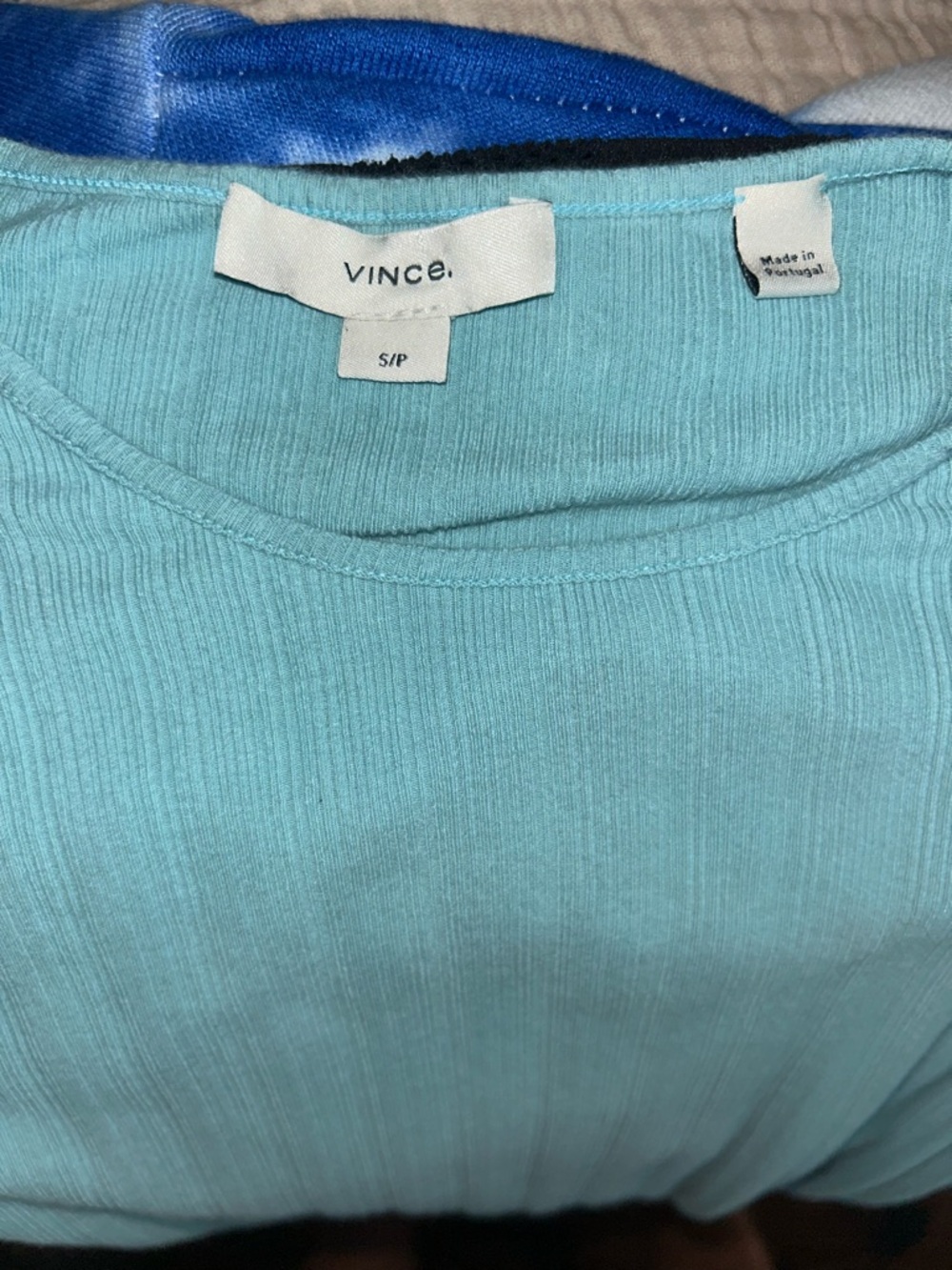 NEW Vince Elbow Sleeve Women’s Ribbed Tee in Light Blue Sz S - Picture 4 of 5
